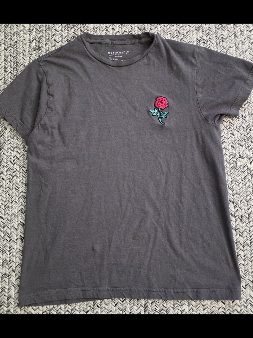 Retrofit Gray Tee with Pink Rose Patch